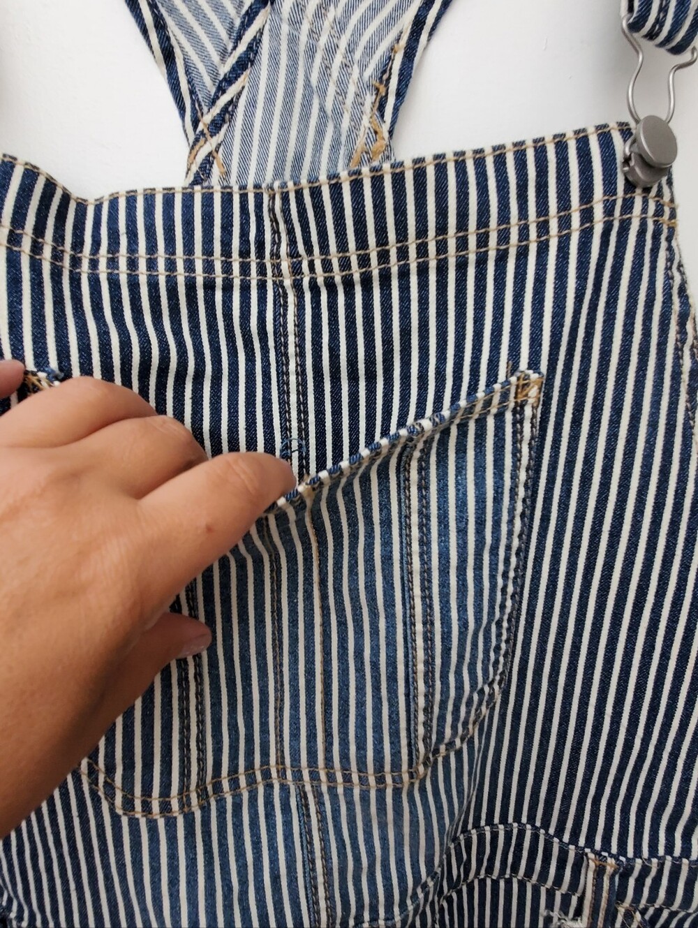 NOBO Engineer Stripe Blue White Denim Bib Shorttalls Romper Size 3X New - Picture 2 of 9